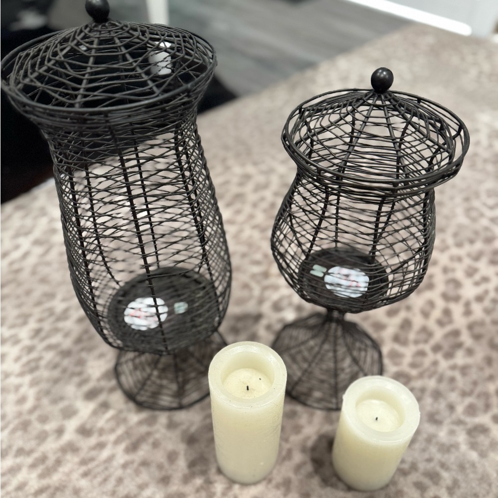 PartyLite Black Wire Candle Holders with Cream Candles